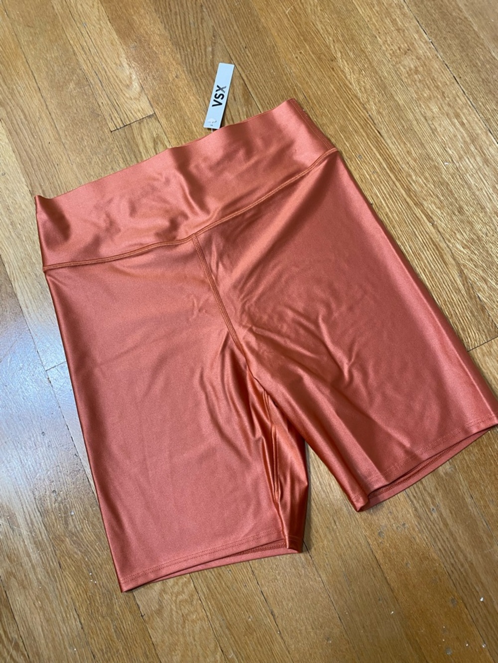 VSX Victoria's Secret GlossyTech Rust Orange High-Waist Bike Shorts NWT XL